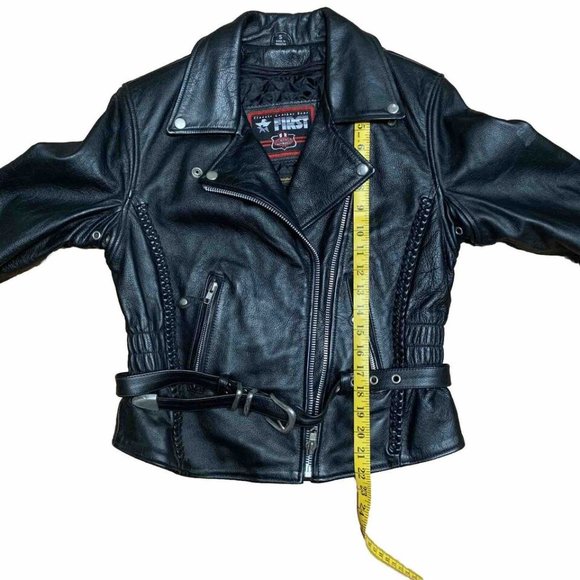 FIRST Classic Leather Jacket Mens Small Black Full Zip Motorcycle Riding Road - Picture 3 of 13